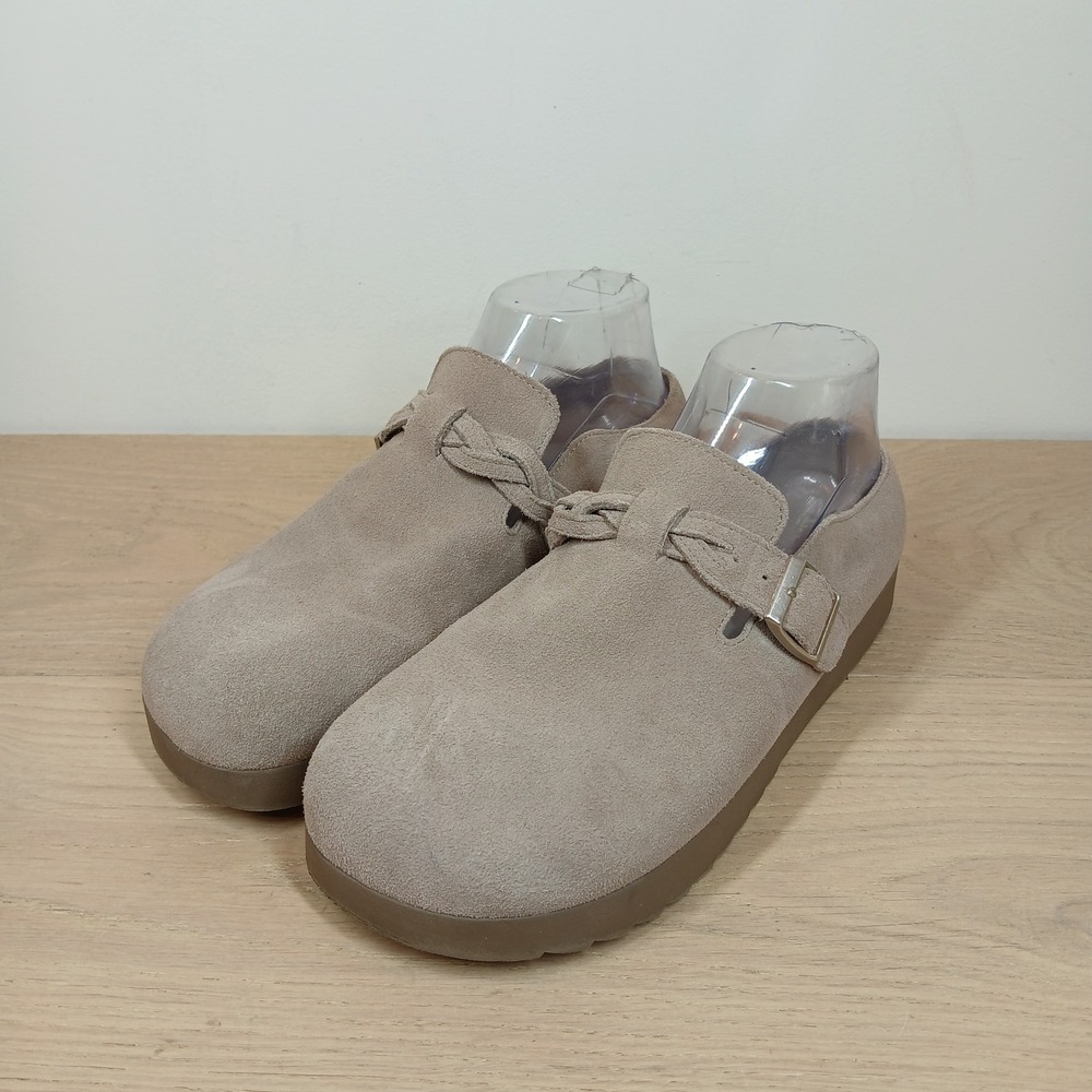 Aloha Island Clogs Women 9M Beige Suede Leather Buckle Platform Slip On Casual